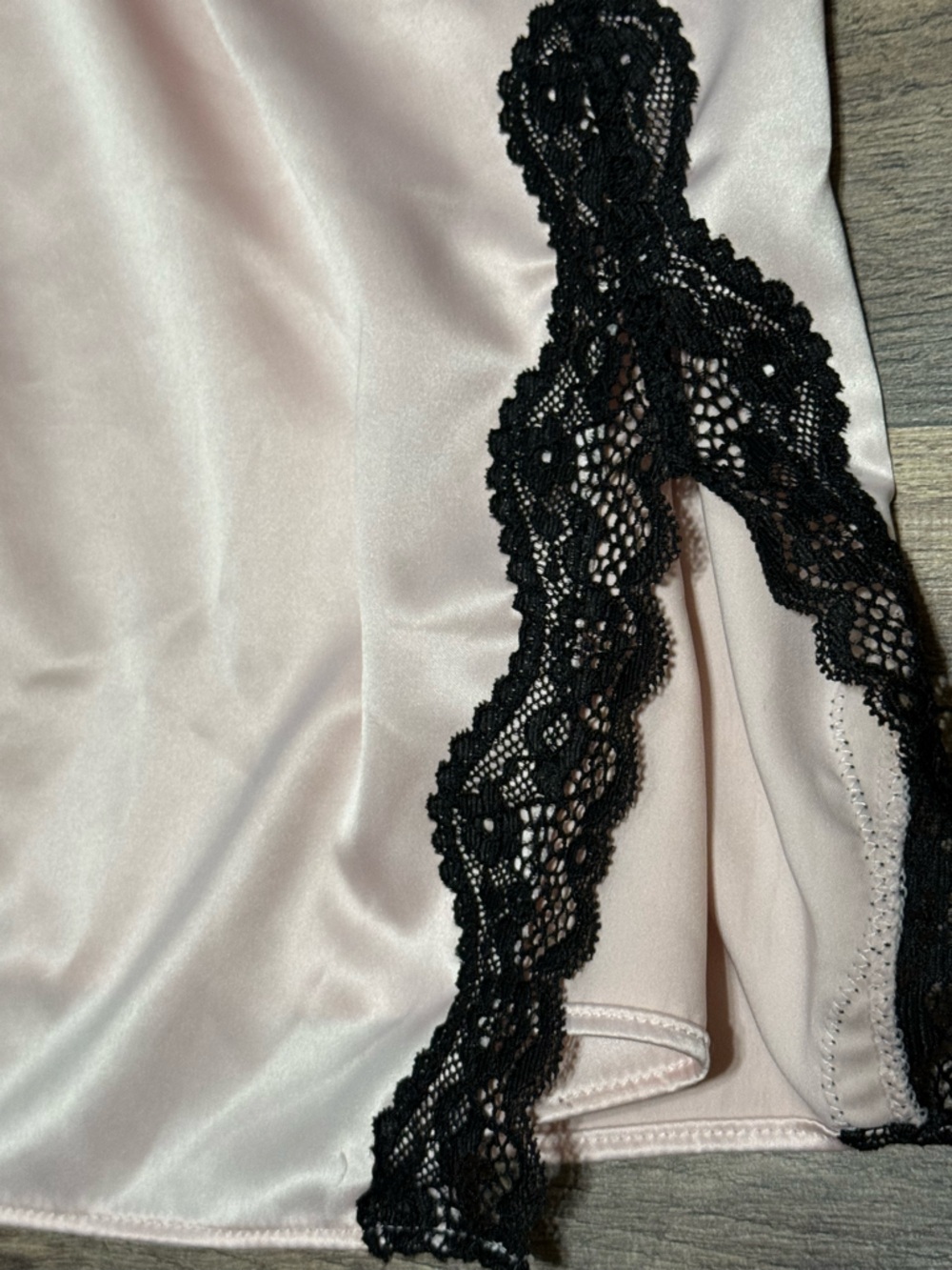 Victoria's Secret Blush Pink Satin Slip with Black Lace Trim - Picture 3 of 5